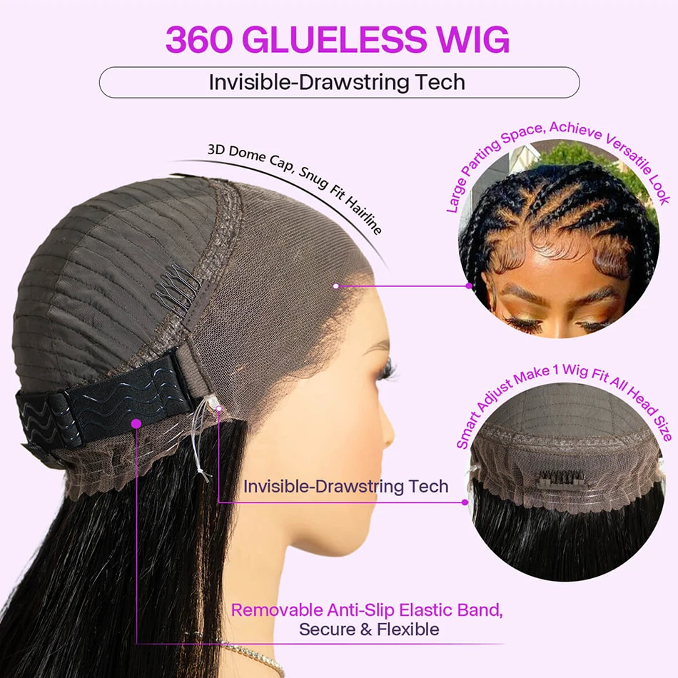 Celie Yaki 360 Glueless Lace Frontal Wig Invisible-Drawstring 200 Density Pre Plucked Kinky Straight Human Hair Lace Wigs lace front wig human hair wigs 360 lace wig