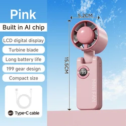 Lenovo High - Speed Adjustable Portable Turbo Fan with LED Display (Pink)
