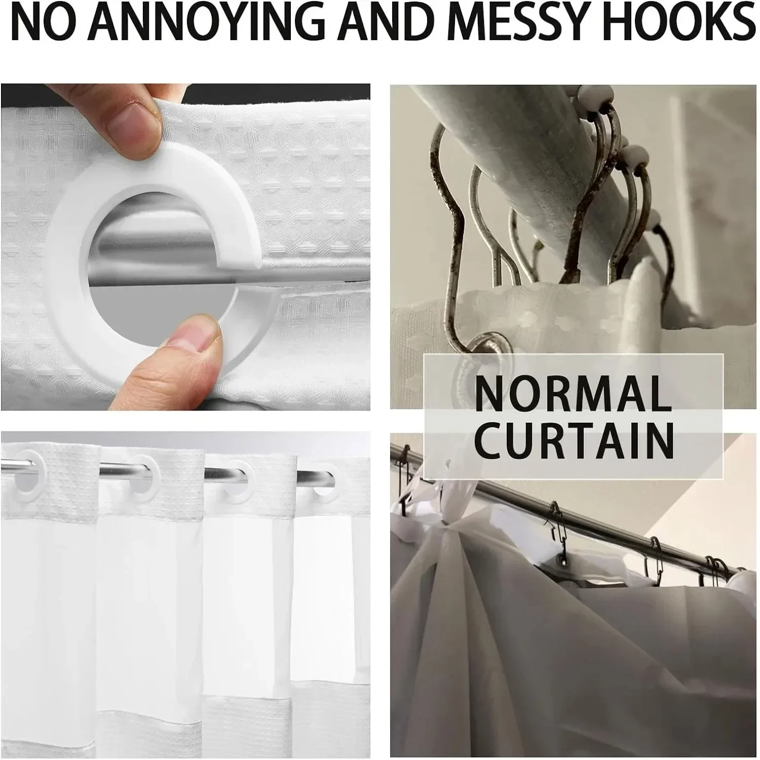 1PC Hookless Shower Curtain Set Double (with Liner) Removable White Waffle Shower Curtain Bathroom Decor Multiple Color Options