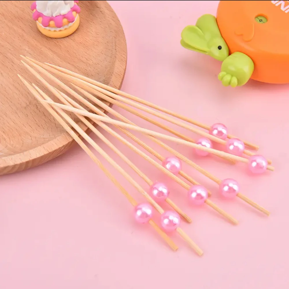 100pcs/50pcs Fruit Stick Bamboo Pick Buffet Cupcake Fruit Fork Party Dessert Salad Stick Cocktail Skewer For Wedding Decor