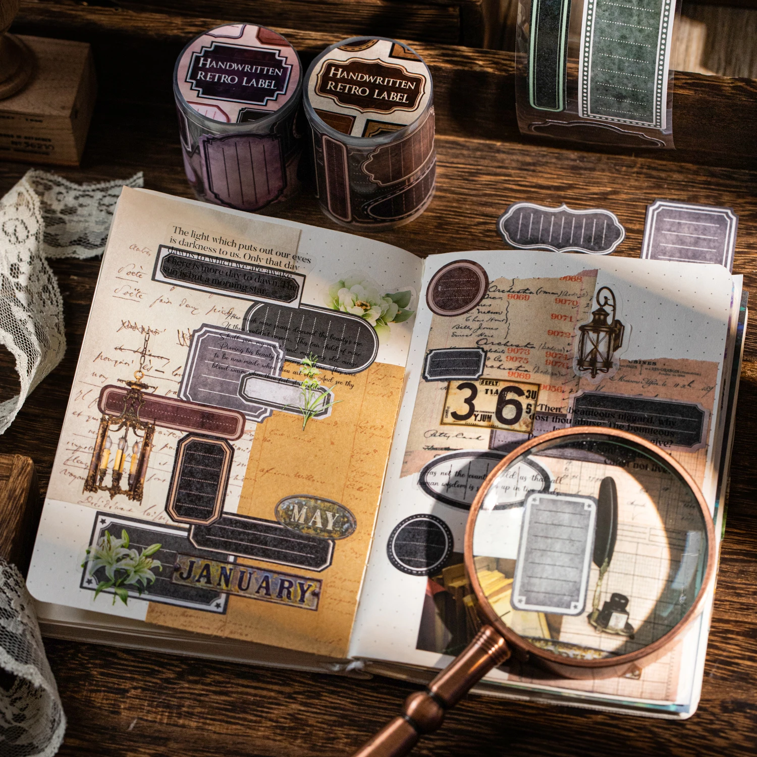 손글씨 문서 시리즈 라벨 빈티지 라벨 풍경 테이프 창의적인 DIY 저널 재료 콜라주 문구류