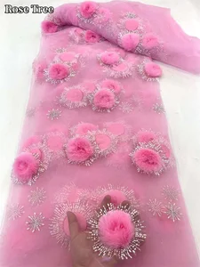 Новейшая розовая африканская кружевная ткань 2023 Высококачественная вышивка с блестками для жениха для женщин сетчатая ткань для свадебной вечеринки платья 5 ярдов