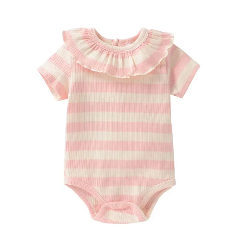 0-12M Baby Floral Romper Pit Threaded Baby Girl Clothes Short-sleeved Baby Jumpsuit Solid Newborn Baby Clothing  for