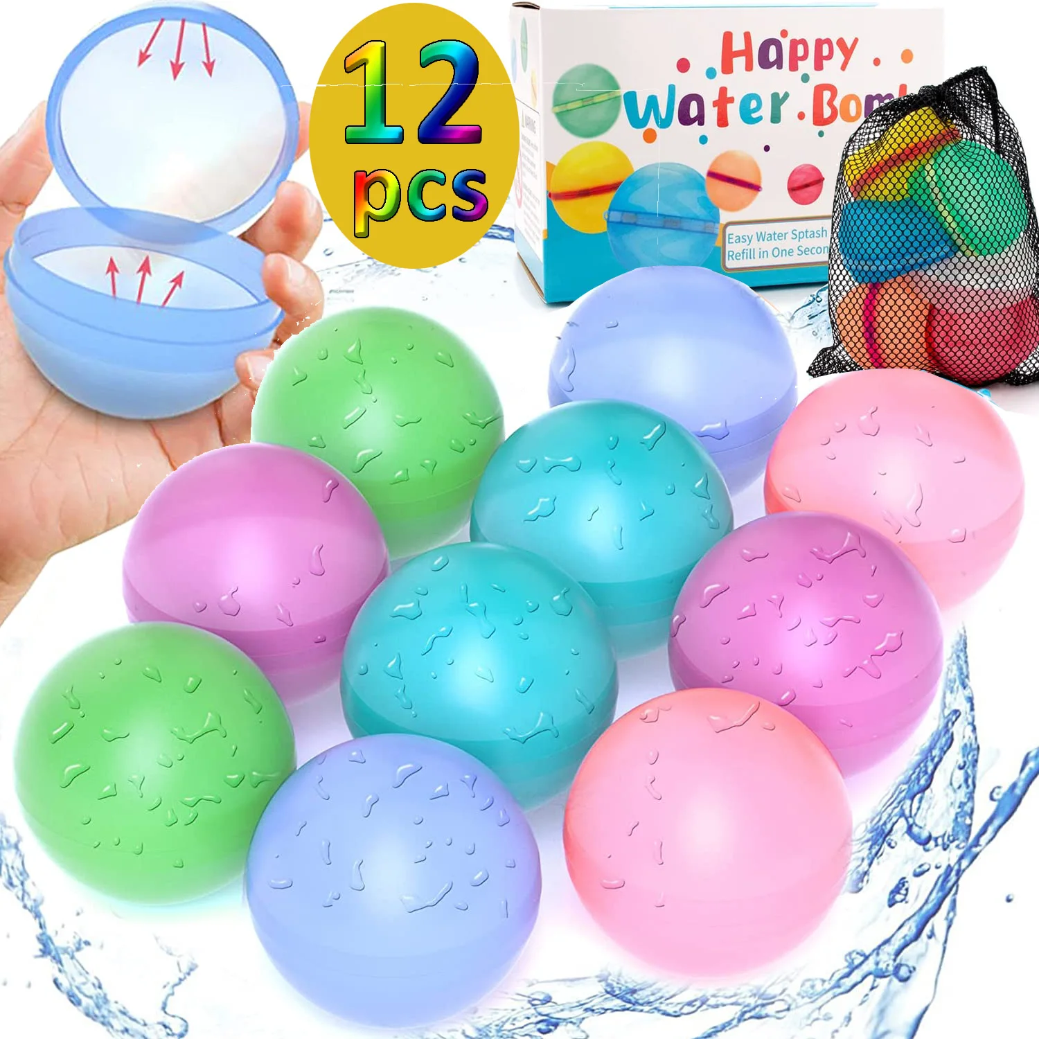 6/12pcs Reusable Water Balloons Silicone Balls Summer Swimming Playing Splash Ball Toys Water Bomb Beach Games Family Kids Toy