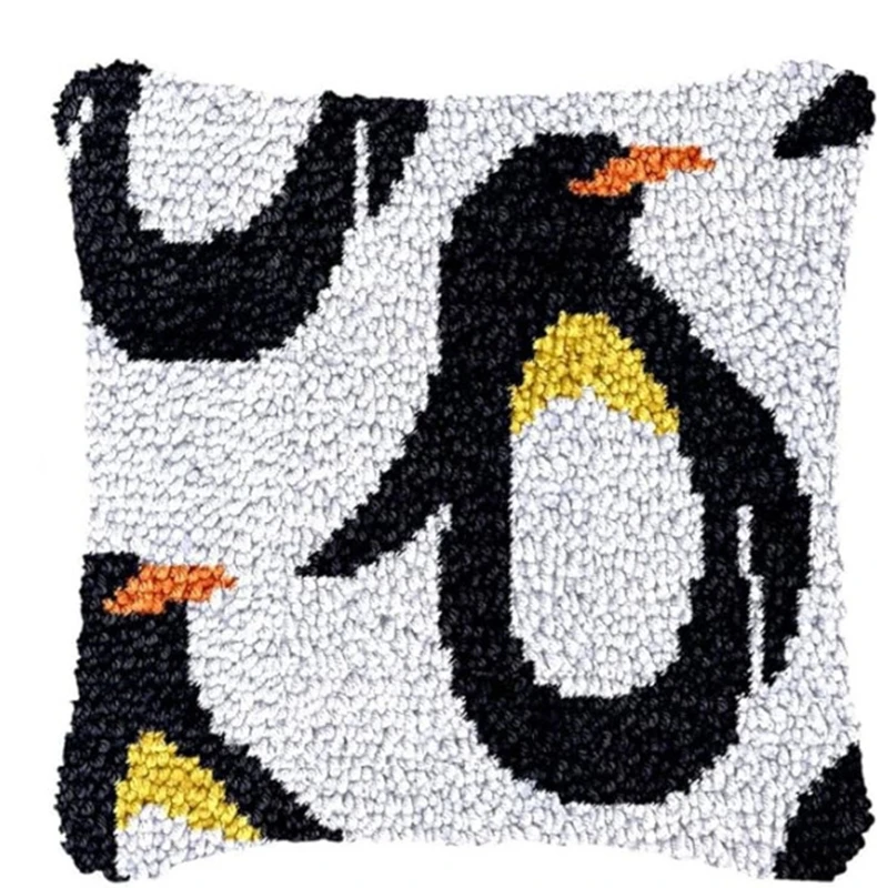 Penguin Series Latch Hook Kits Christmas 3D Segment Embroidery Pillow Wool Cross Stitch Carpet Embroidery DIY Latch Hook Pillow