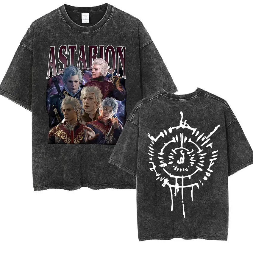 Astarion Girl Dinner Graphic T Shirt Baldurs Gate 3 Fan Gamer Washed T Shirts Women Men's Vintage Gothic Cool T-shirt Streetwear 4