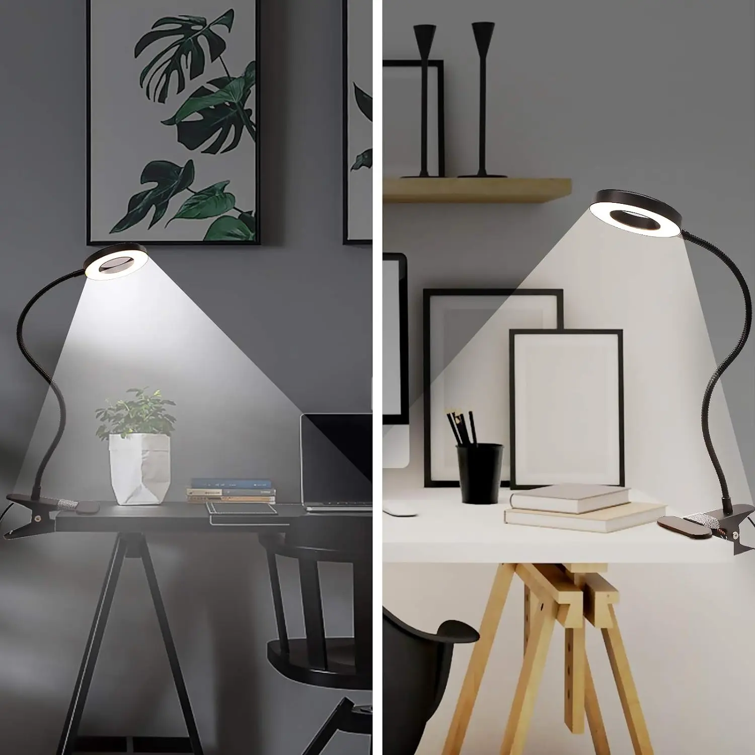 48 LEDs Clip on Desk Lamp 360&deg;Flexible Gooseneck Reading Table Light Eye-Caring USB Clamp Books Night Light Study Read