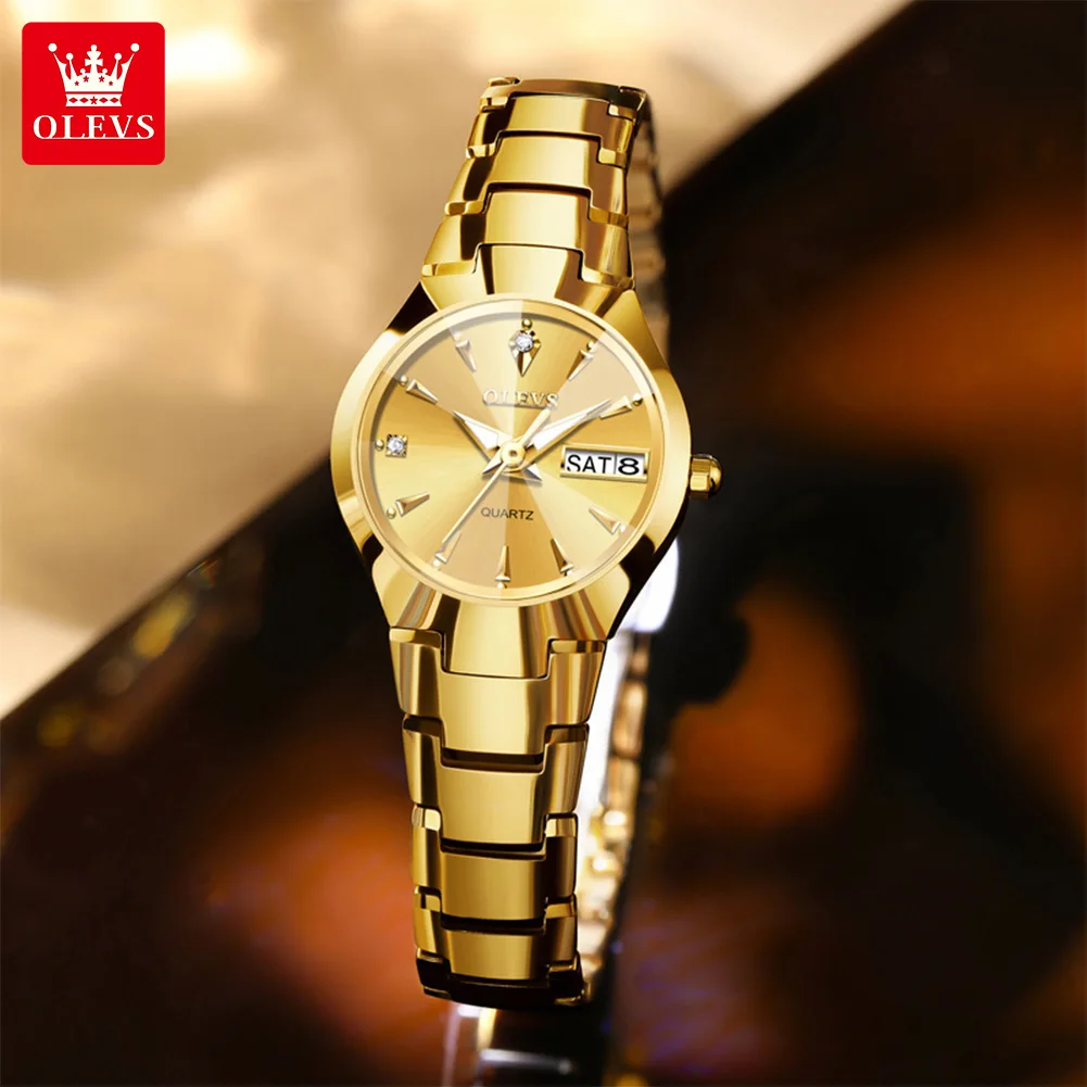 OLEVS 8697 Women's Watch Fashion Original Auto Date Quartz Watch For Women Dual Calendar Display Waterproof Ladies Wristwatch