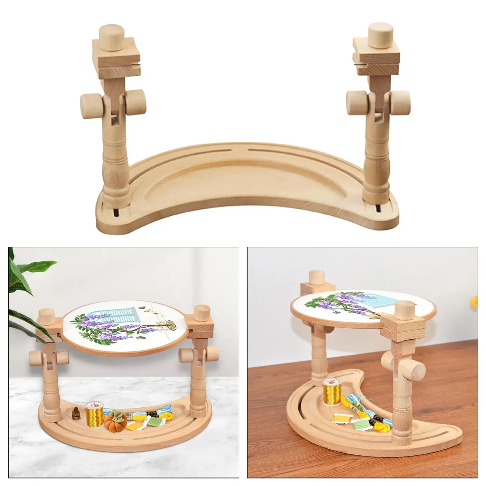 Needlework Table and Lap Hands-Free Stand with Adjustable Frame Made of Natural