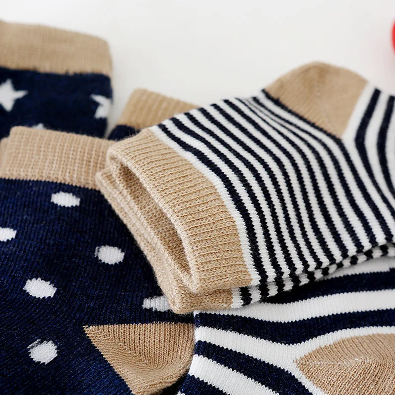 5 Pairs Cartoon Baby Socks Spring Autumn Stripe Dot Girls Boys Ankle Socks Soft Toddler Kids Short Socks 6