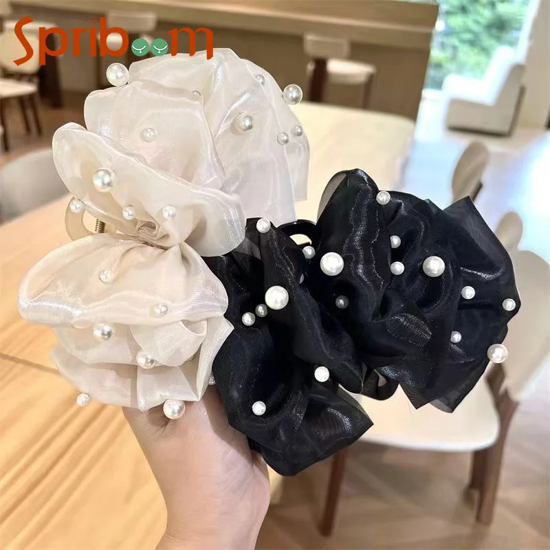 

Pearl Mesh Hair Clips for Women Temperament Hair Claws Shark Clip French Hair Accessories Korean Girls Hairpin Headwear 2024 New