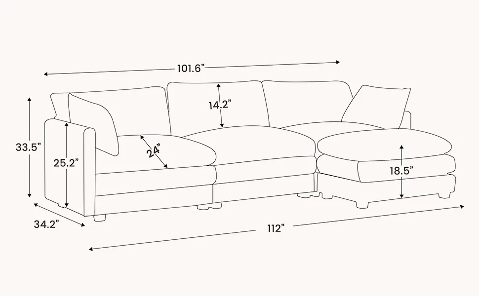 Description Picture 4 of itemOversized Modular Sectional Sofa,112 Inch 4 Seat Modern Corduroy Sofa Set, Convertible L Shaped Couch for Living Room and Office