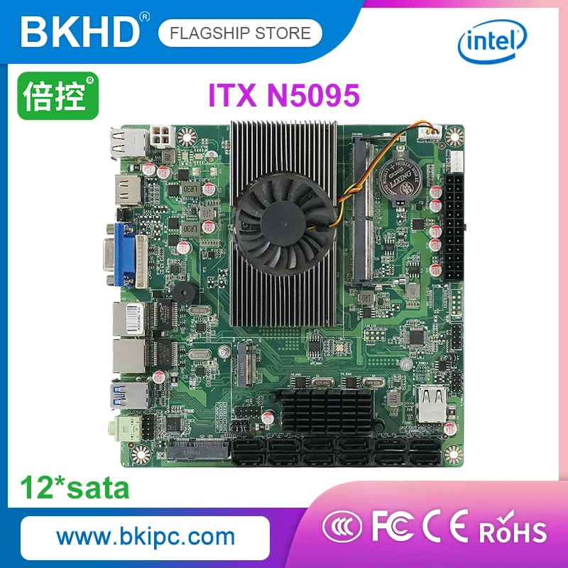 BKHD N5095 NAS Server Motherboard 12X7Pin SATA Supports DDR4 16G 2933MHZ SODIMM Industrial Computer Motherboard