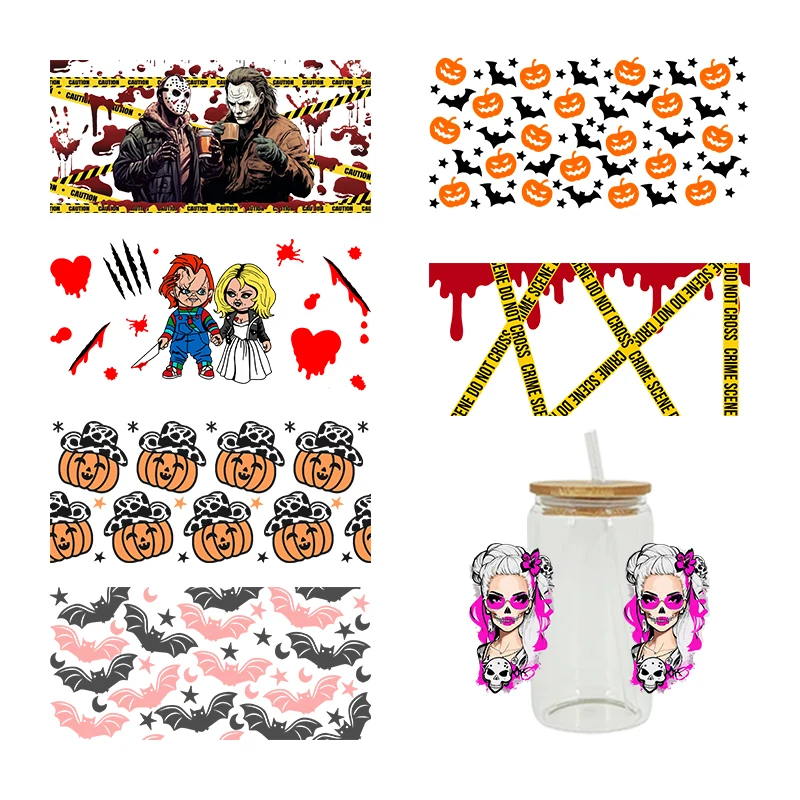 

UV DTF Halloween Bat Prints for 16 Oz Libbey Glass Can Sublimation DIY Waterproof Easy To Use D1255