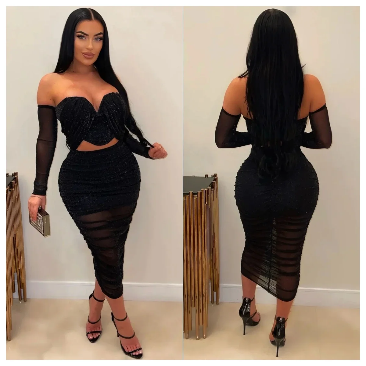 

Off Shoulder Tops Sexy 2 Piece Skirt Sets 2024 Women Winter Fall Clothes Pleat Dress Elegant Luxury Two Piece Skirt Sets Outfits