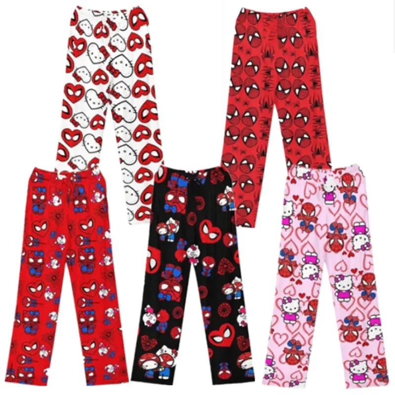 

Sanrio Аниме фигурки Hello Kitty Y2k Kawaii Хлопковая пижама для женщин мультфильм Человек-паук повседневные брюки весна осень модные брюки