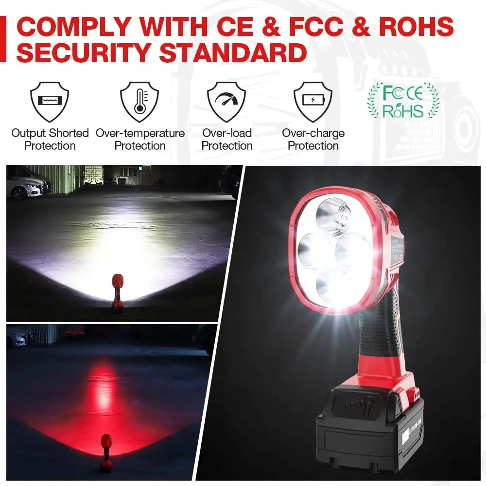 Cordless LED Work Light Compatible with Milwaukee m18 18V Battery 12W 1120LM Fla