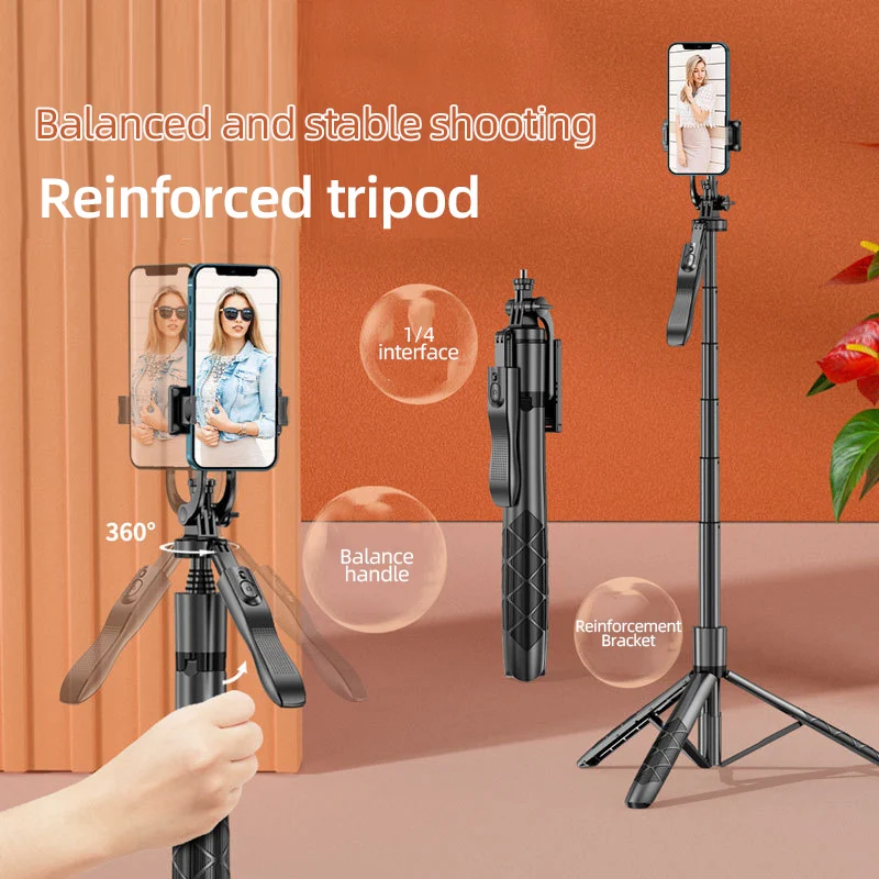 Mobile Phone Bluetooth Portable Selfie Pole Dual Fill Light Handheld Stabilizer Telescopic Pole Live Streaming Bracket Tripod