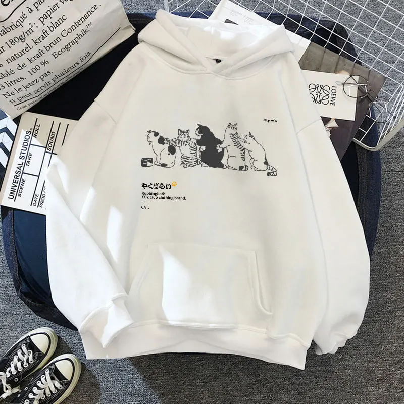 Women\'s Hip Hop Hoodie Streetwear Japanese Kanji Harajuku Funny Cat Sweater Winter Sweater Top Print Oversize hoodies women