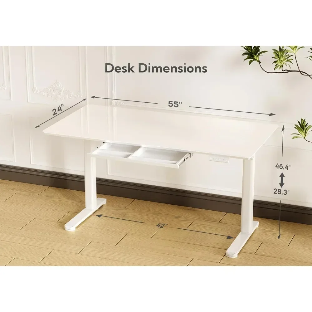 "white 55"x24" ergonomic standing desk with storage drawers for home office, quick assembly"