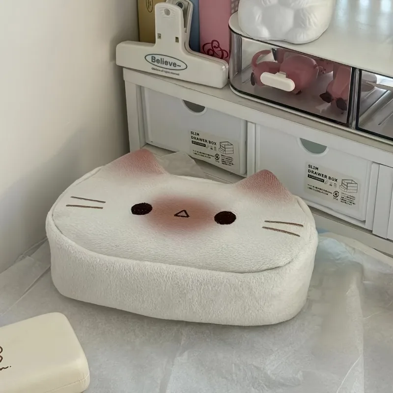 프랑스 스타일 빵 고양이 필통, 크림색 문구함, 플러시 프랑스 스타일 필통, 사무용 수납 가방.