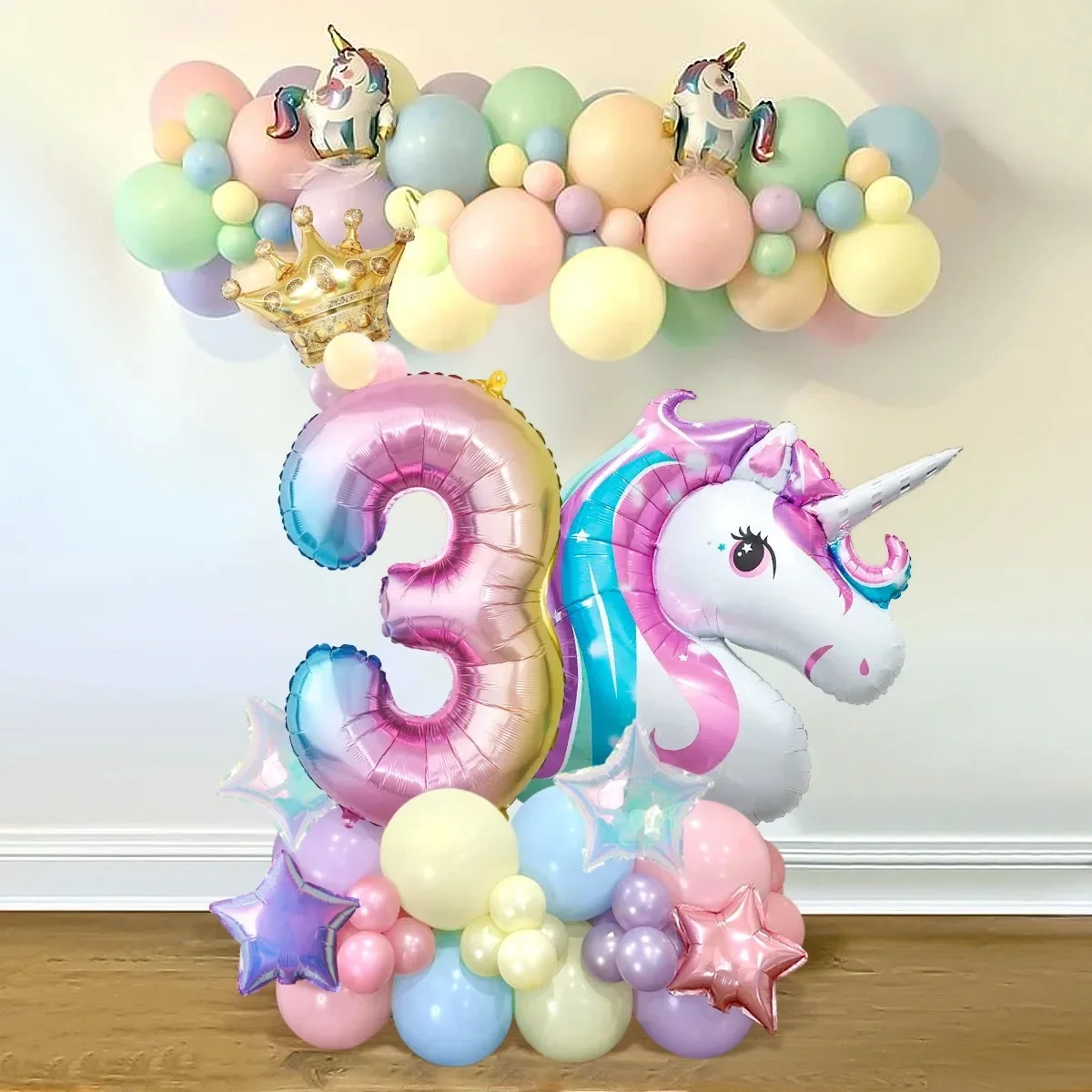 42 Einhorn-Regenbogen Größe 0-9 Mini-Kronen-Aluminiumballon-Set für Einhorn-Themen-Geburtstagsfeier-Dekoration – Detail 1