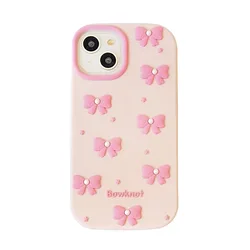 Soft Silicone Shockproof 3D Cartoon Phone Case - iPhone 13 (Pink Bow)