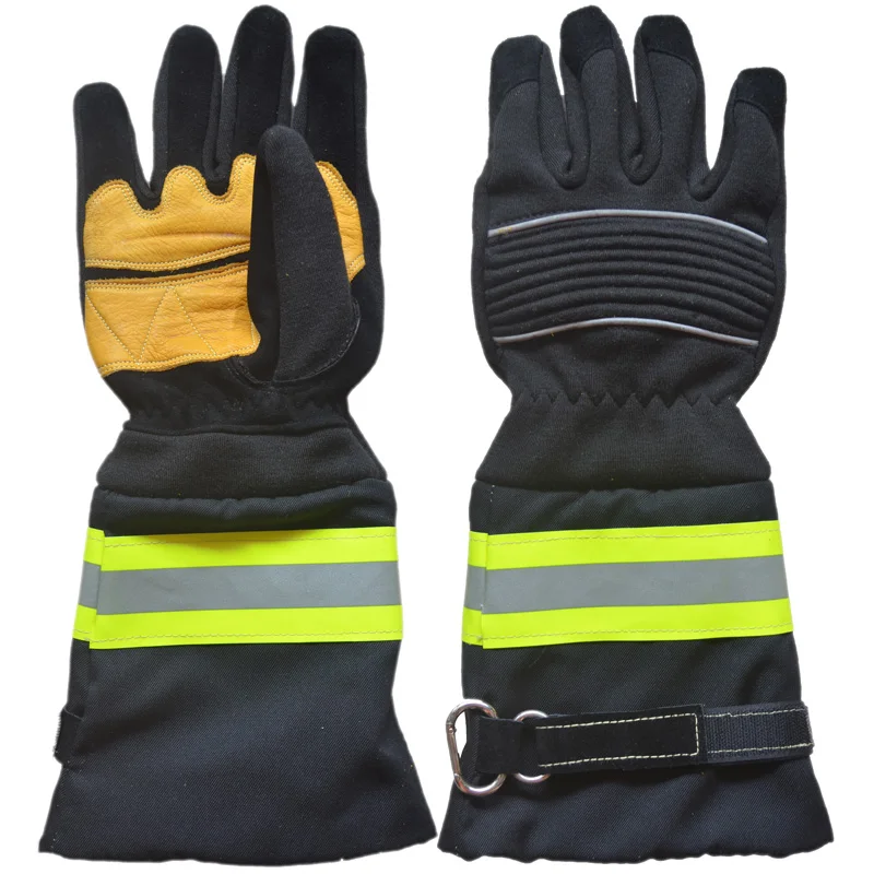 long-sleeve-heat-resistant-gloves-fireproof-protection-kevlar-black-yellow-unlined-firefighters-firefighting