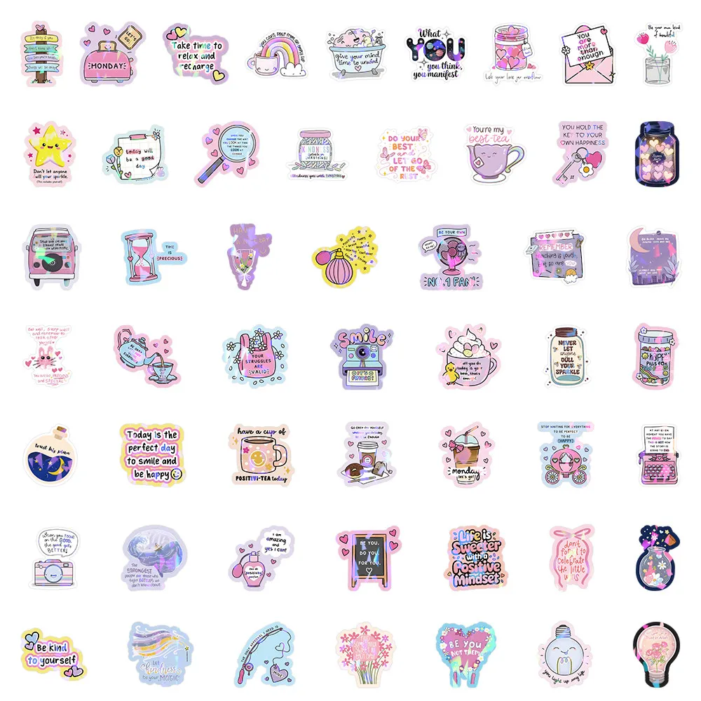 52 Pcs Cute Word Quote Aesthetic A Stickers - Decorative Decals for DIY Crafts & Decor - 3