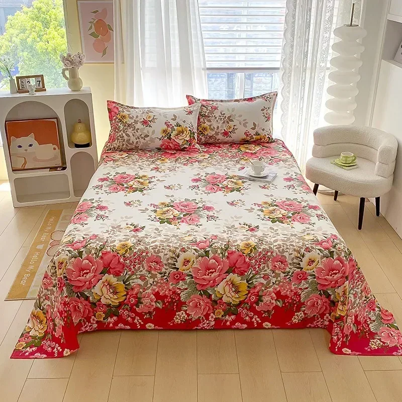 Bed Sheet Full Sets Flower Printed Flat Bed Sheets Sabanas Cama Individual Single/Queen/King Bedsheets for Double Bed Top Sheet 4