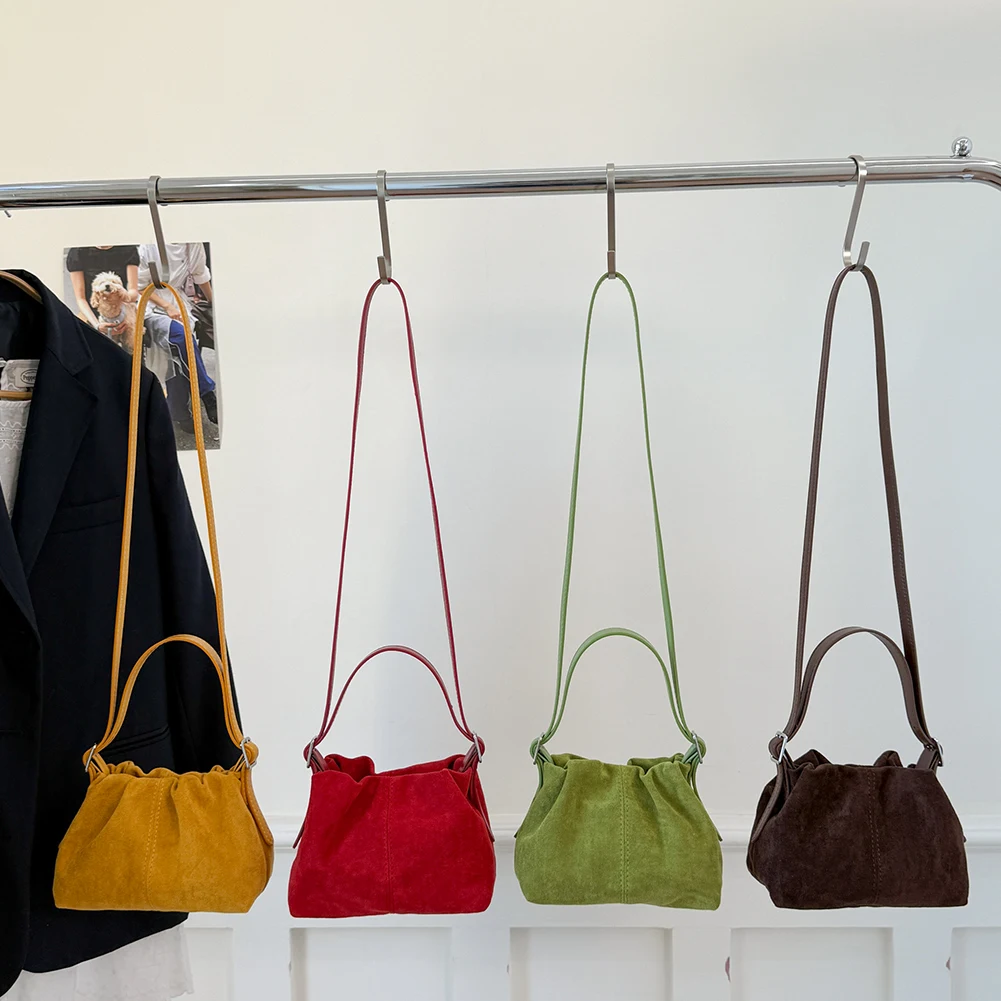 Women Suede PU Leather Crossbody Bag with Adjustable Strap Drawstring Top Handle Bag Shoulder Handbags Travel Winter Fall