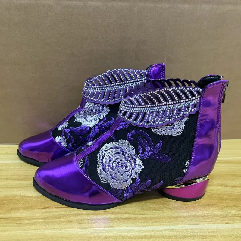 נשים מגפיים נעלי רקמה בעבודת יד לנשים 2025 יוקרה חדשות אלגנטי נשים מגפי עקבים גבוהים מגפי קרסול מגפי zapatos de mujer