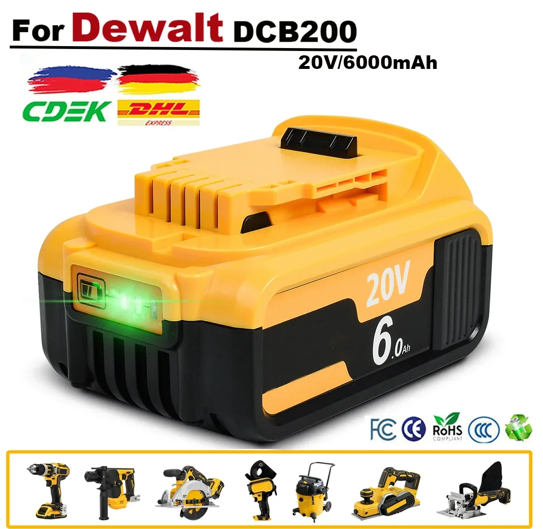 

For Dewalt 20V Battery 6.0Ah Replacement Battery For Dewalt DCB200 Rechargeable DCB206 DCB207 DCB204 Power Tool Battery