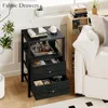 Nightstands Set 2, End Tables with 2 Fabric Drawers, Bedside Tables with Hooks and Shelf, Nightstand 2