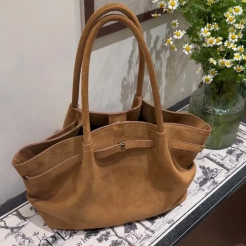 JIAERDI Retro Faux Suede Matte Tote Bag Women Ruffled Large Capacity Shoulder Bag Ladies Casual Premium Commute Handbag 2025 New