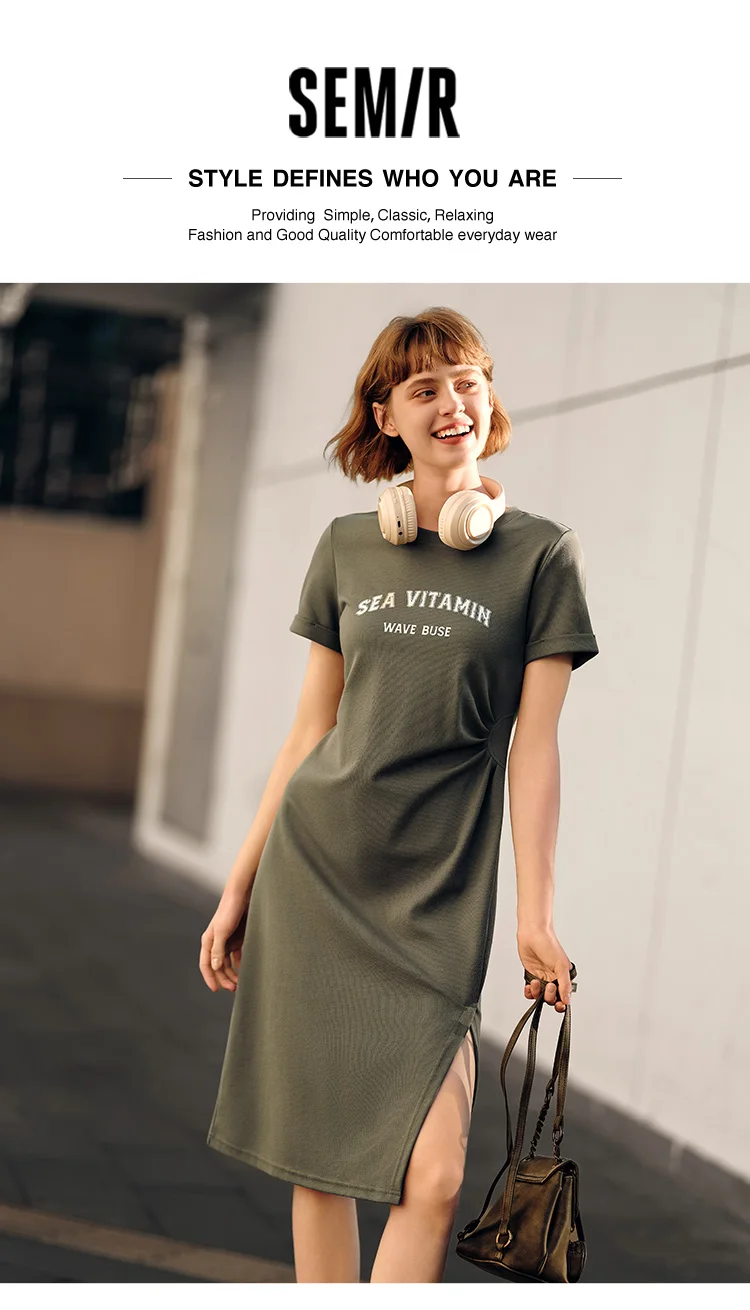 Dress Women Vintage Casual Midi Dress Summer New Letter Print Split T-Shirt Dress