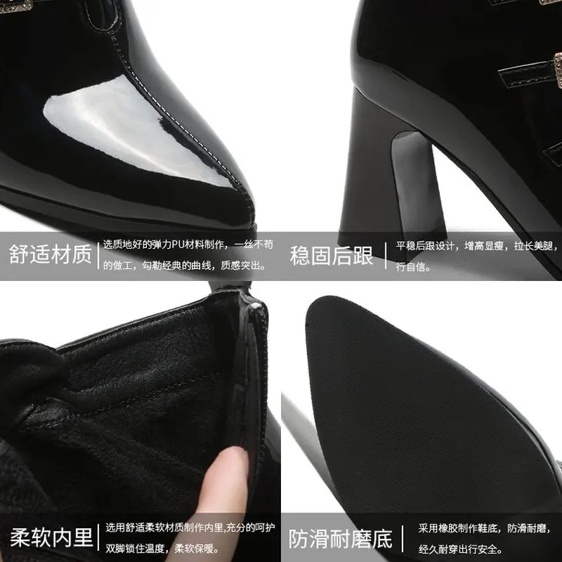 2022 New Fashion Solid Color Women's High Heels Chunky Heel Winter Women's Shoes Fashion Sexy Short Boots Women's Party Shoes