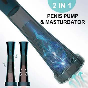 2IN1 Penis Pump Male Masturbator Enlargement Sleeve Cock Thickening Extender Enlarger Blowjob Masturbators Sex Toys for Men 2