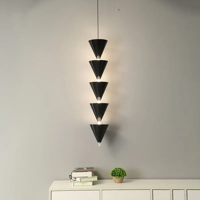 

Nordic Cones LED Pendant Light Art Luxury Corner Lustre Living Room Decoration Bedroom Gold Black Hanging Light