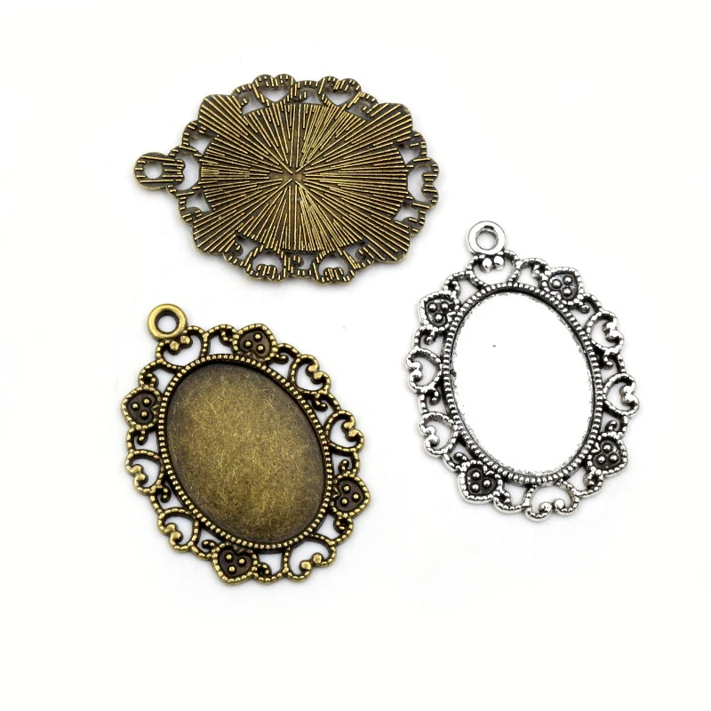 5 stücke 18x25mm Innere Größe Antike Silber Überzogene und Antike Bronze Mode Blume Stil Cameo Cabochon Basis einstellung Fach