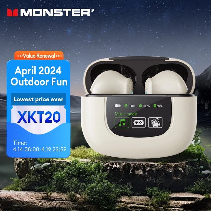 

Monster XKT20 Wireless Earphones Bluetooth V5.4 Earbuds LED Screen HIFI Sound Quality Headphones Long Battery Life Headsets