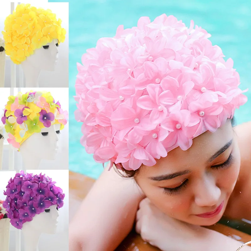 Women 3D Petal Swim Hat Bath Cap Ladies 