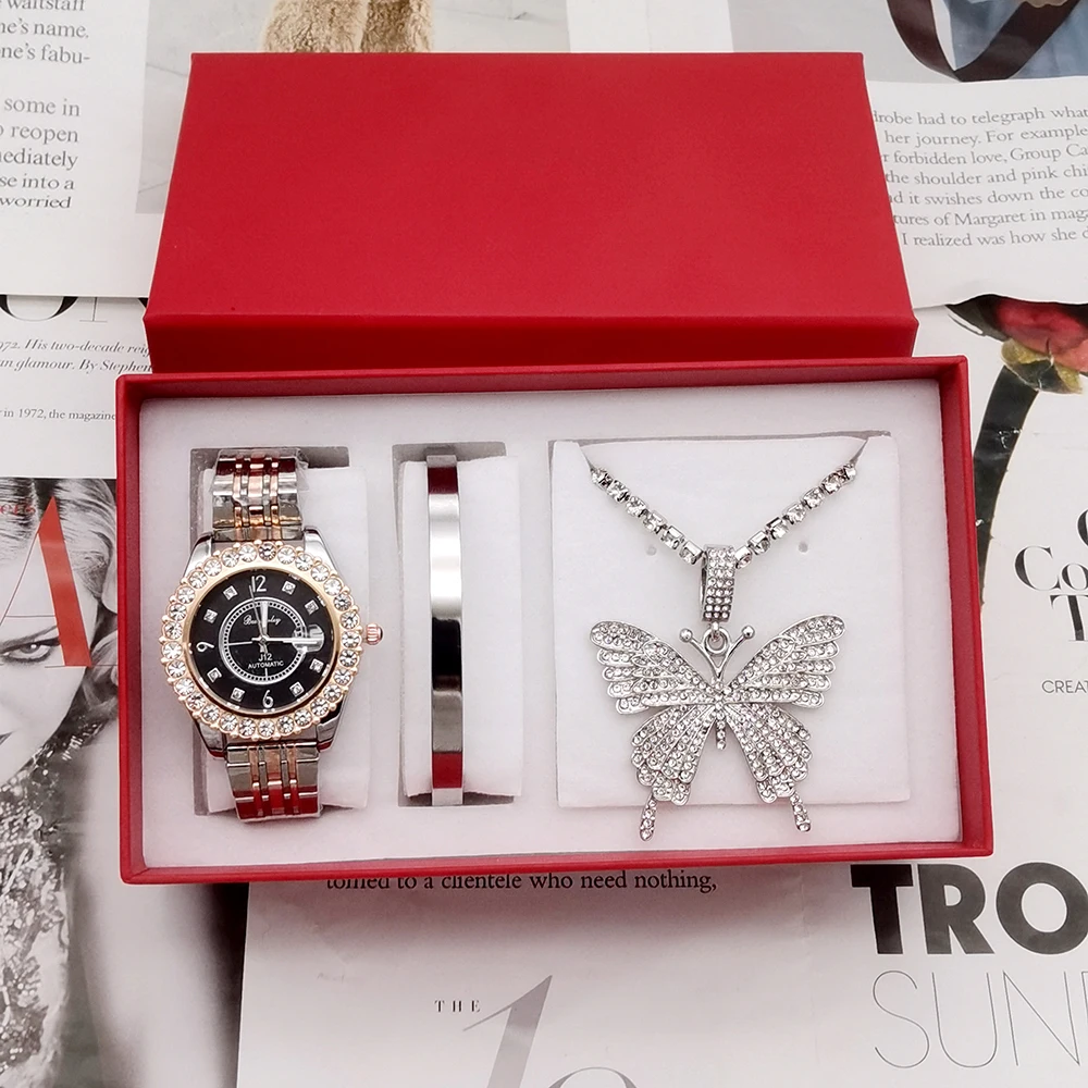 3Pcs Fashion Watch Jewelry Set Diamond Women Luxury Brand Watch Rhinestone Ladies Watches For Women relogio feminino With Box