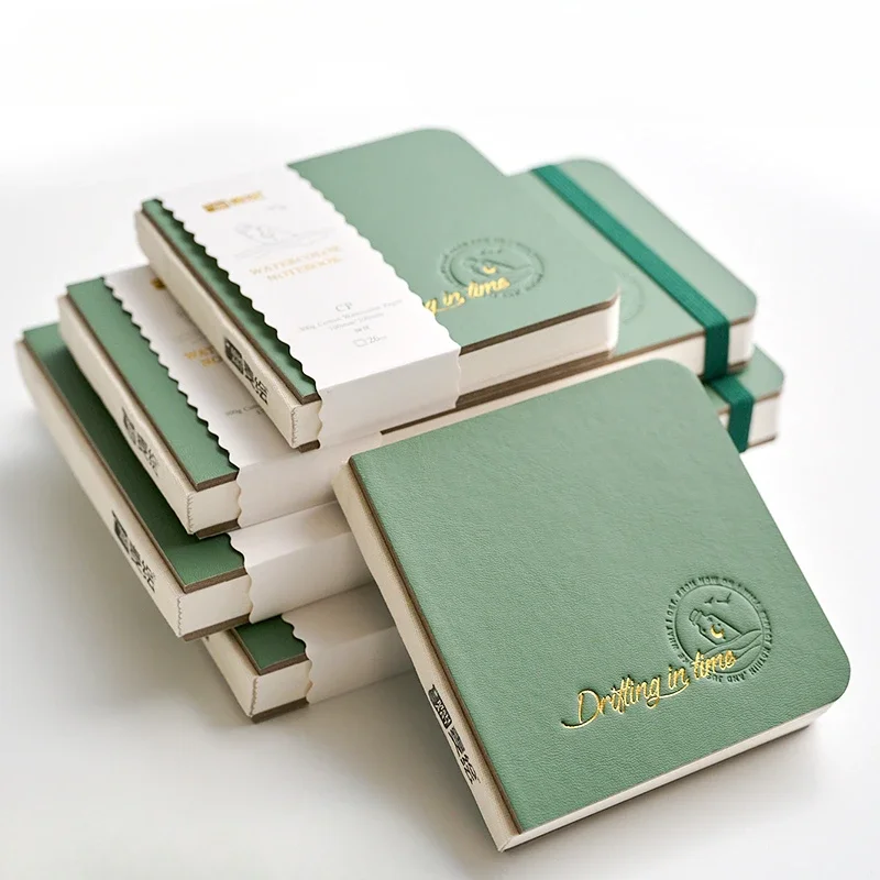 

Square Portable Watercolor Book 300G Fine Grain Pastel Sketch Painting Cottonwood Mixed Pulp Watercolor Paper Travel Sketch Book