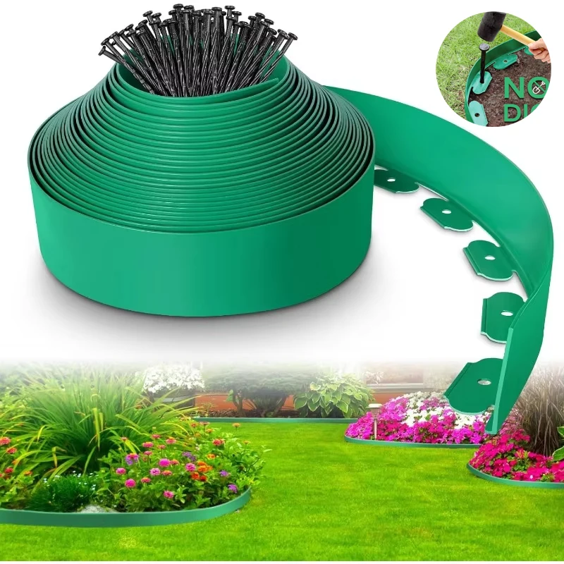 10M Flexible PVC Garden Edging With 30 Spiked Anchors Heavy Duty Lawn Border Kit Weather Resistant Landscape Tool_voghion.com