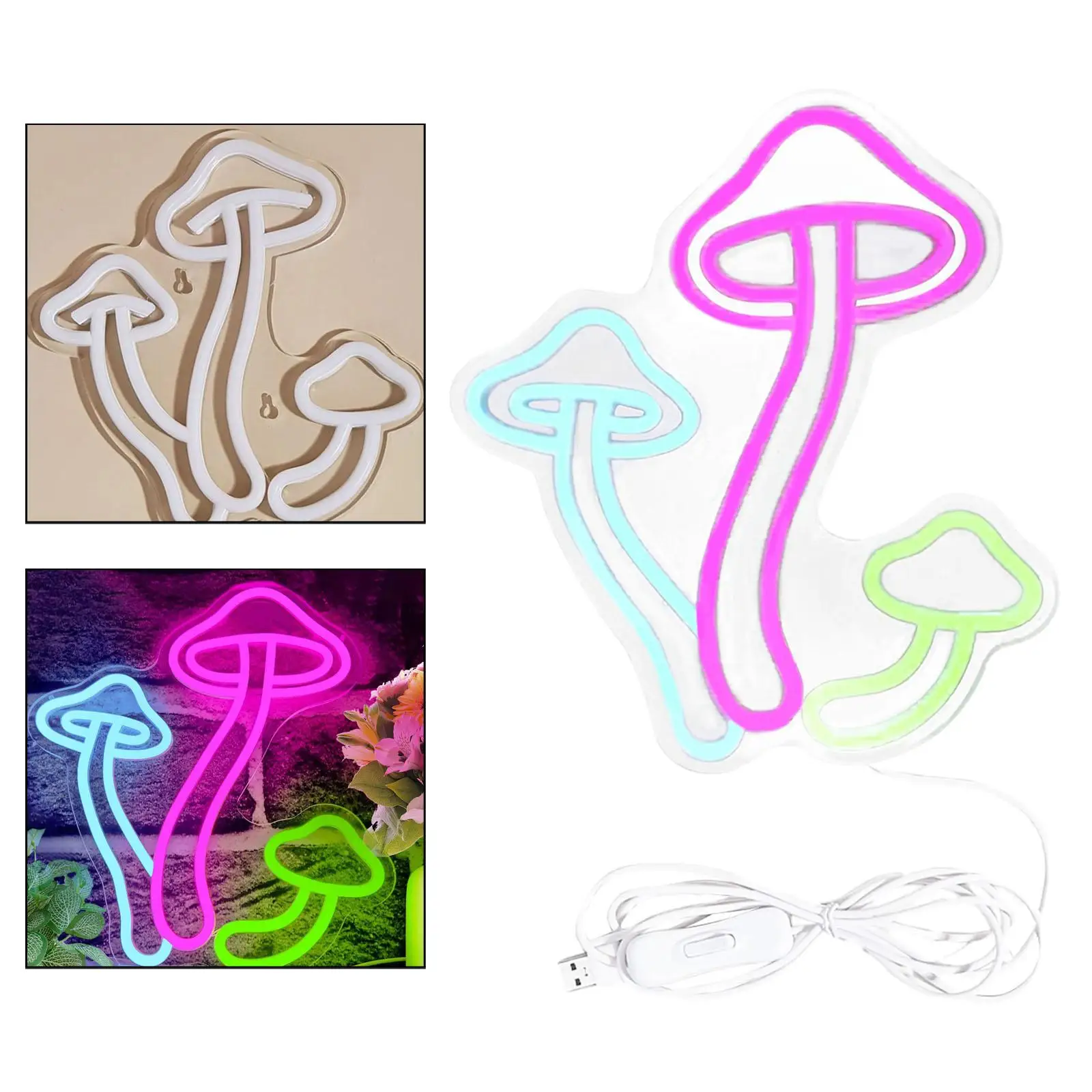 LED Mushroom Neon Sign 9 Adjustable Brightness Wall Decor Dimmable Wall Decor for Restaurants Bedroom Kids Room Home Wall