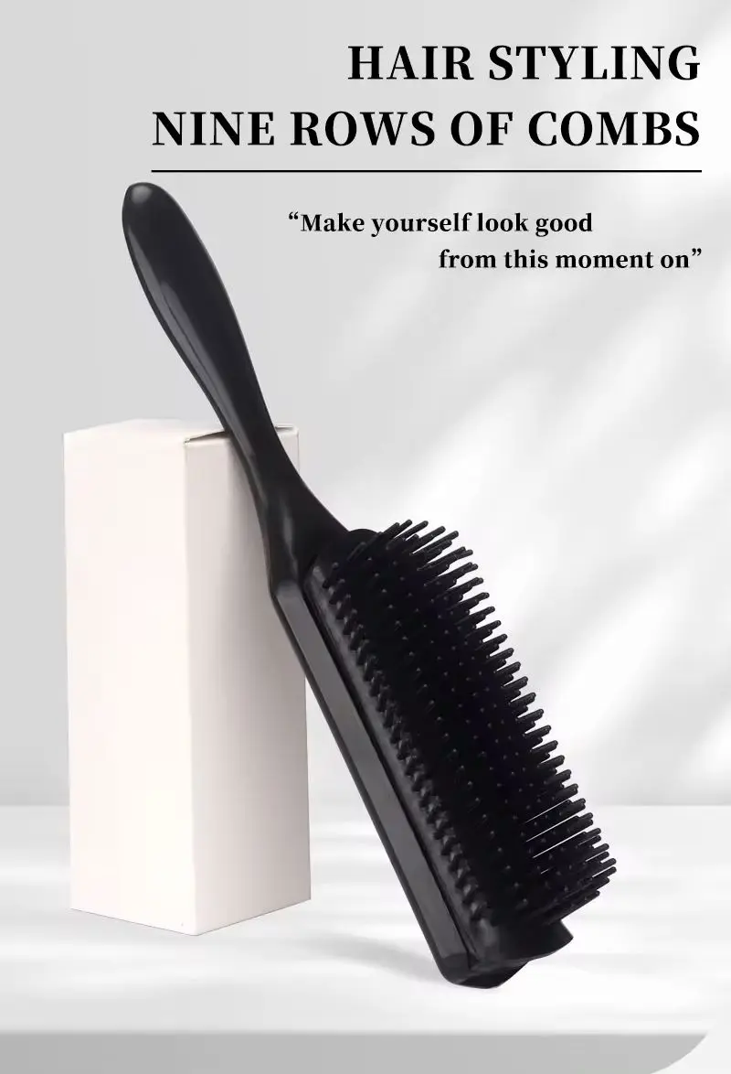 Anti-static Exfoliating Massage Curling Brush Detachable Nine Row Plastic Comb 1pc For Real Hair Wigs