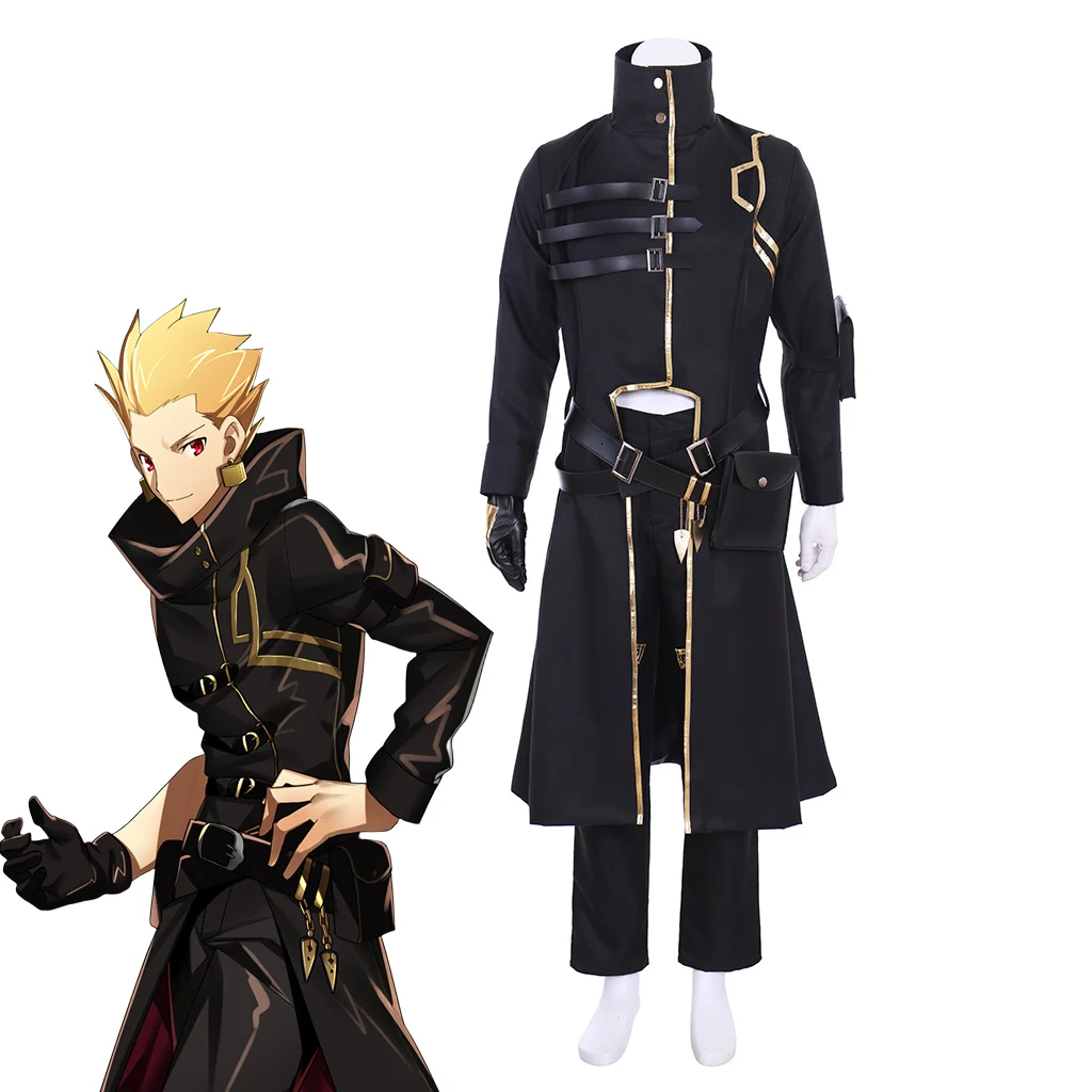 

Fate Grand Order Gilgamesh Cosplay Game FGO Men Gothic Steampunk Black Trench Uniform Suit Halloween Party Fancy Outfits