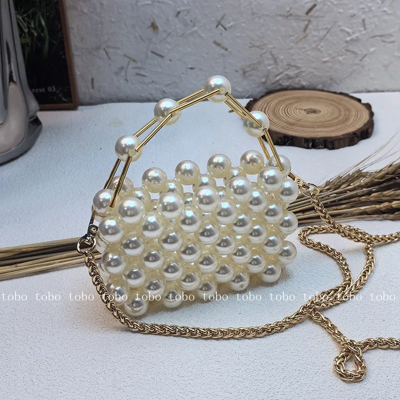 

Golden Metal Chain Handmade Beaded Purse Luxury Designer Evening Bags Summer Mini Square Crossbody Bag Hot Sale