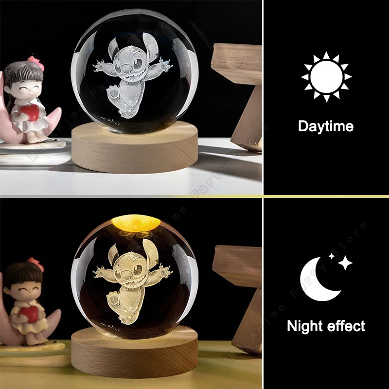 5cm Lilo and Stitch Disney Unique 3D Crystal Ball Lamp LED Luminous Crystal Ball Night Light Glass Children's Birthday Gifts Toy 3